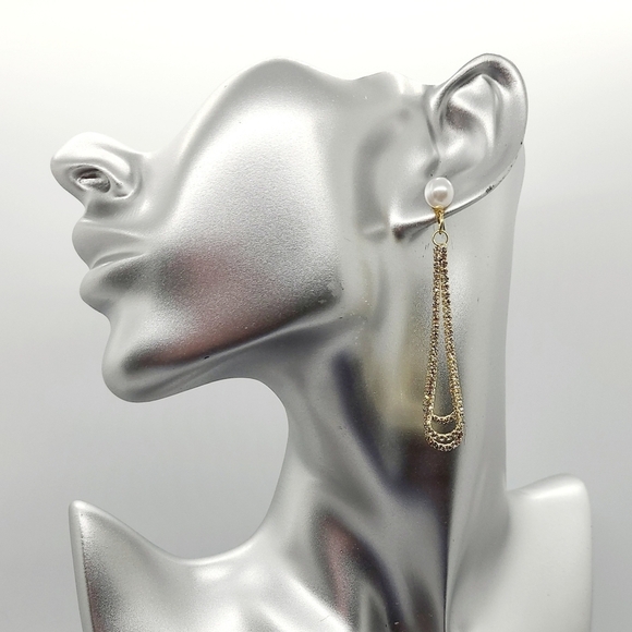 Vintage Glamourous Pearl Long Pave Set Crystal Water Drop Earrings - Picture 6 of 15